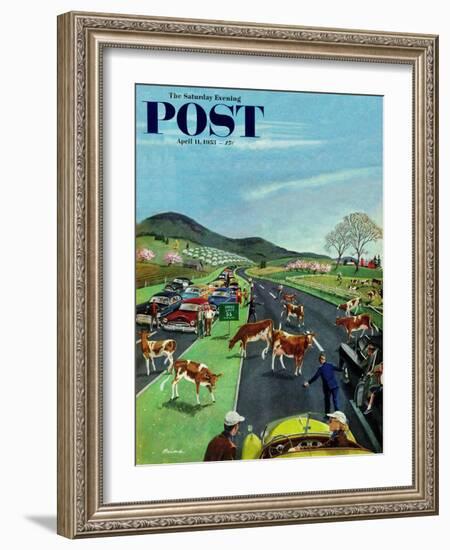 "Slow Mooving Traffic" Saturday Evening Post Cover, April 11, 1953-Ben Kimberly Prins-Framed Giclee Print