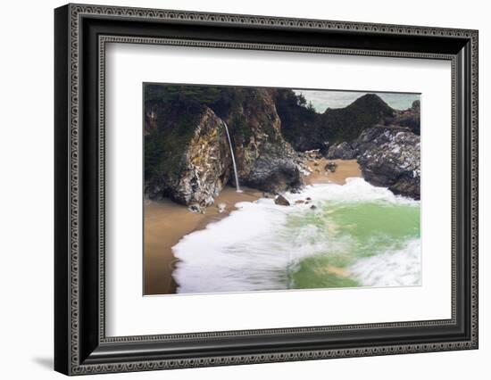 Slow moving waves into the cove of McWay Falls in Big Sur-Sheila Haddad-Framed Photographic Print
