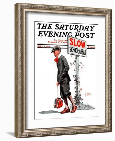 "Slow, School Ahead," Saturday Evening Post Cover, September 5, 1925-George Brehm-Framed Giclee Print