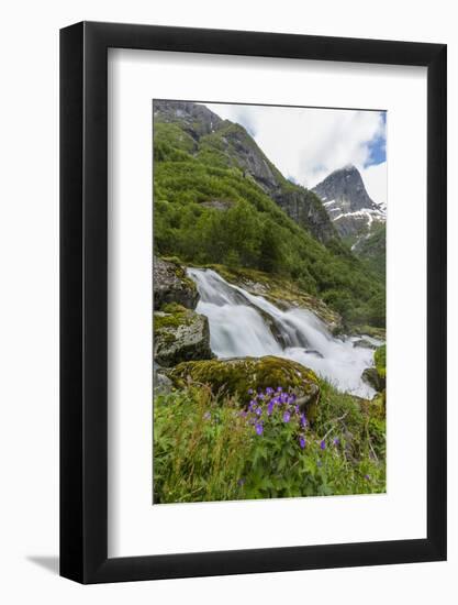 Slow Shutter Speed Silky Water of the Olden River as it Flows Along Briksdalen-Michael Nolan-Framed Photographic Print