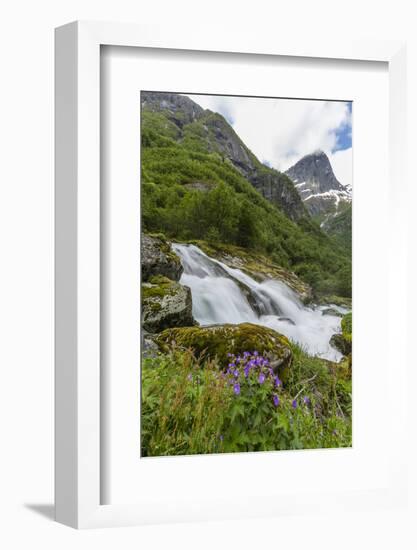 Slow Shutter Speed Silky Water of the Olden River as it Flows Along Briksdalen-Michael Nolan-Framed Photographic Print