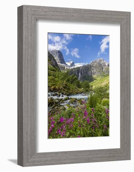 Slow Shutter Speed Silky Water of the Olden River as it Flows Along Briksdalen-Michael Nolan-Framed Photographic Print