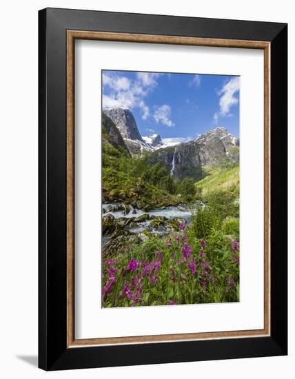 Slow Shutter Speed Silky Water of the Olden River as it Flows Along Briksdalen-Michael Nolan-Framed Photographic Print