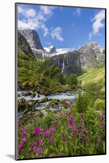 Slow Shutter Speed Silky Water of the Olden River as it Flows Along Briksdalen-Michael Nolan-Mounted Photographic Print