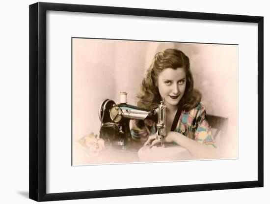 Sly Lady with Sewing Machine-null-Framed Art Print
