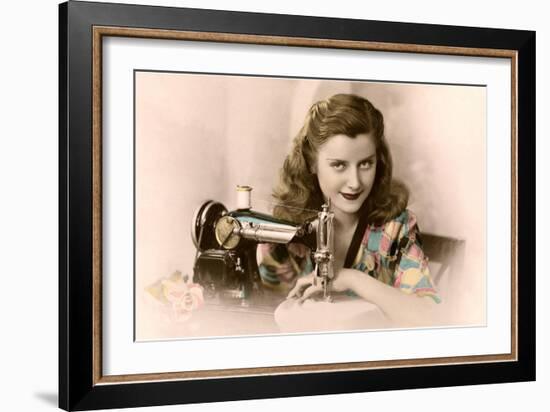 Sly Lady with Sewing Machine-null-Framed Art Print