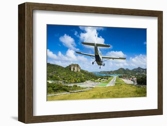 Small airplane landing at the airport of St. Barth (Saint Barthelemy), Lesser Antilles, West Indies-Michael Runkel-Framed Photographic Print