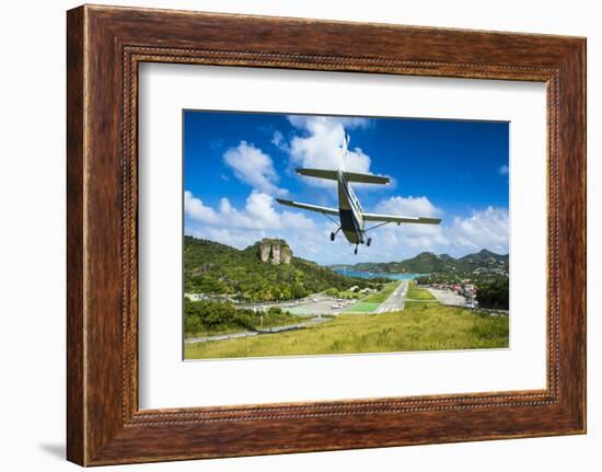Small airplane landing at the airport of St. Barth (Saint Barthelemy), Lesser Antilles, West Indies-Michael Runkel-Framed Photographic Print