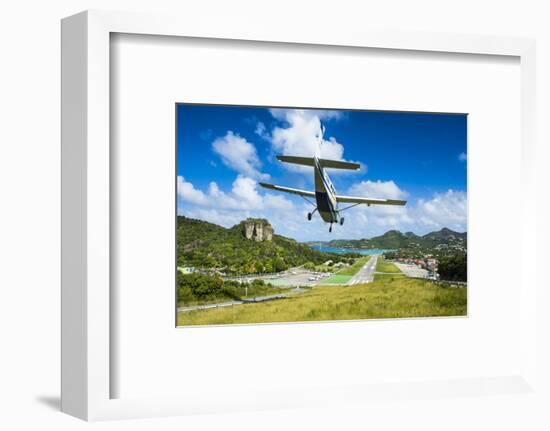 Small airplane landing at the airport of St. Barth (Saint Barthelemy), Lesser Antilles, West Indies-Michael Runkel-Framed Photographic Print