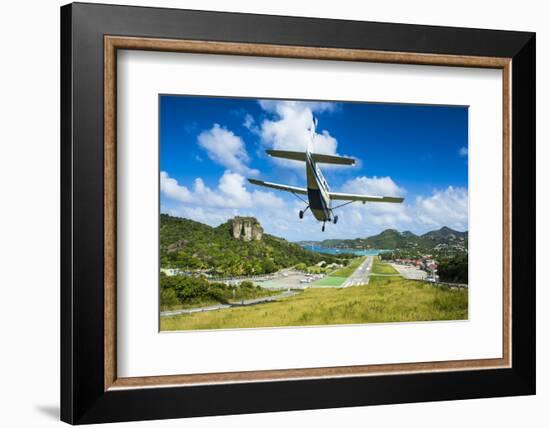 Small airplane landing at the airport of St. Barth (Saint Barthelemy), Lesser Antilles, West Indies-Michael Runkel-Framed Photographic Print