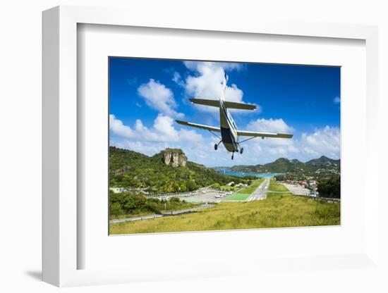 Small airplane landing at the airport of St. Barth (Saint Barthelemy), Lesser Antilles, West Indies-Michael Runkel-Framed Photographic Print