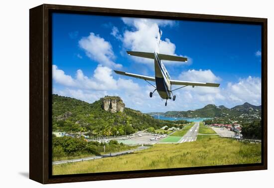 Small airplane landing at the airport of St. Barth (Saint Barthelemy), Lesser Antilles, West Indies-Michael Runkel-Framed Premier Image Canvas