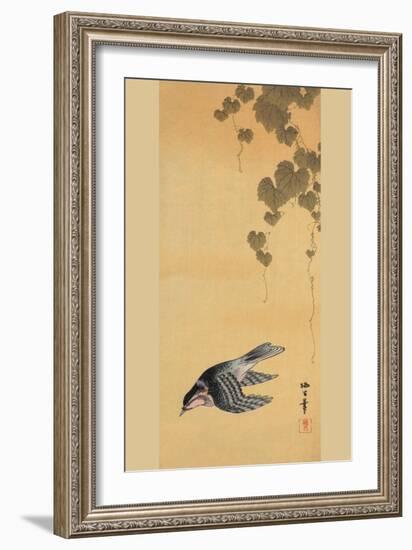 Small Bird and Grapes-null-Framed Art Print