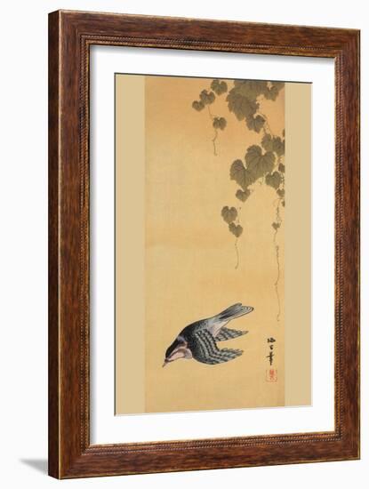 Small Bird and Grapes-null-Framed Art Print