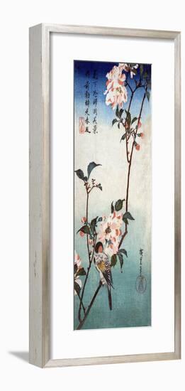 Small Bird on a Branch of Kaidozakura, Japanese Wood-Cut Print-Lantern Press-Framed Art Print