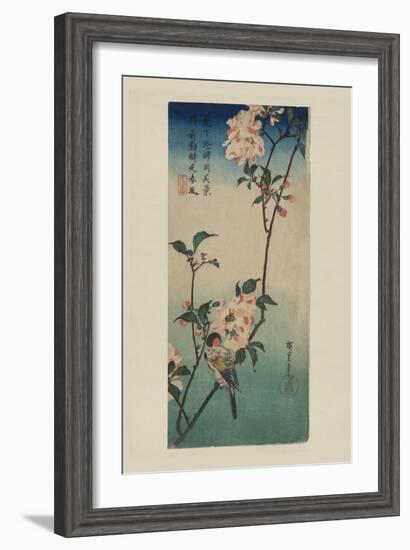 Small Bird on a Branch of Kaidozakura (Kaido Ni Shokin)-Ando Hiroshige-Framed Art Print