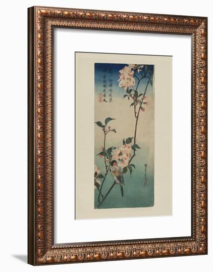 Small Bird on a Branch of Kaidozakura (Kaido Ni Shokin)-Ando Hiroshige-Framed Art Print