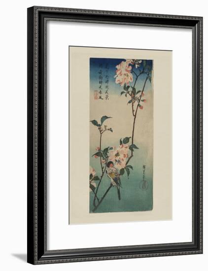 Small Bird on a Branch of Kaidozakura (Kaido Ni Shokin)-Ando Hiroshige-Framed Art Print