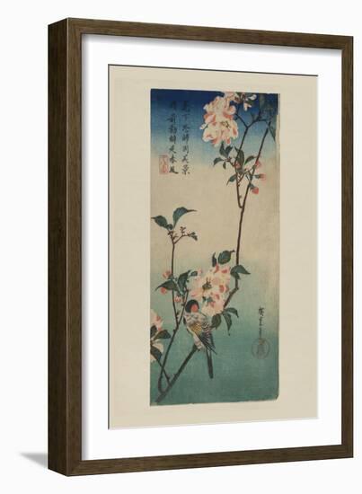 Small Bird on a Branch of Kaidozakura (Kaido Ni Shokin)-Ando Hiroshige-Framed Art Print