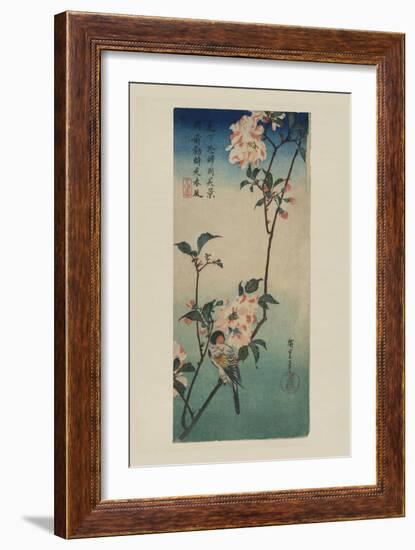 Small Bird on a Branch of Kaidozakura (Kaido Ni Shokin)-Ando Hiroshige-Framed Art Print