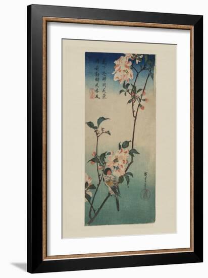 Small Bird on a Branch of Kaidozakura (Kaido Ni Shokin)-Ando Hiroshige-Framed Art Print