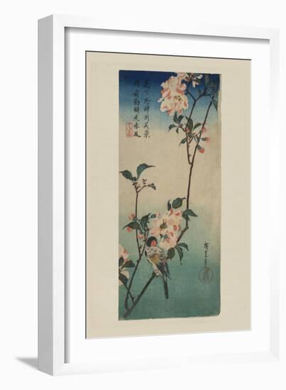 Small Bird on a Branch of Kaidozakura (Kaido Ni Shokin)-Ando Hiroshige-Framed Art Print