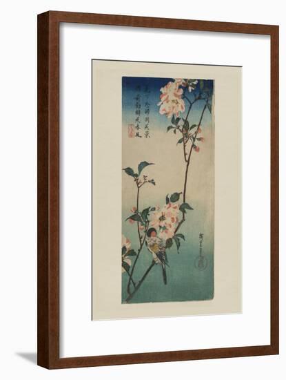 Small Bird on a Branch of Kaidozakura (Kaido Ni Shokin)-Ando Hiroshige-Framed Art Print