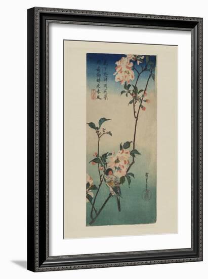 Small Bird on a Branch of Kaidozakura (Kaido Ni Shokin)-Ando Hiroshige-Framed Art Print