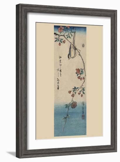 Small Bird on a Branch of Kaidozakura (Kaido Ni Shokin)-Ando Hiroshige-Framed Art Print