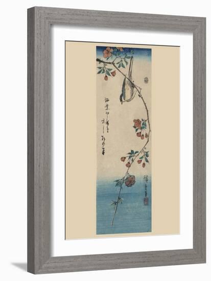 Small Bird on a Branch of Kaidozakura (Kaido Ni Shokin)-Ando Hiroshige-Framed Art Print