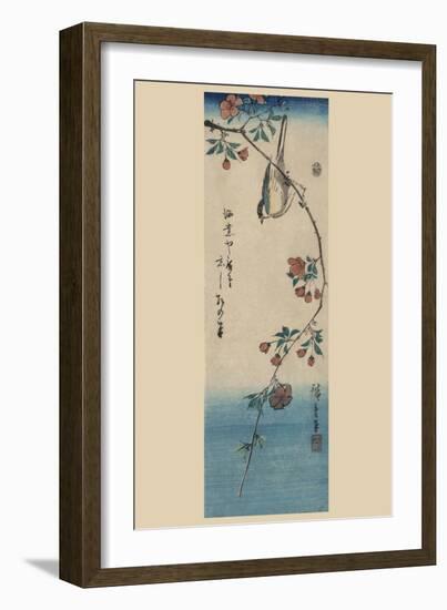 Small Bird on a Branch of Kaidozakura (Kaido Ni Shokin)-Ando Hiroshige-Framed Art Print