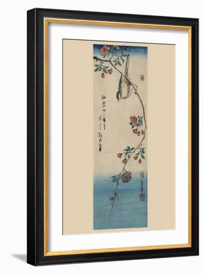 Small Bird on a Branch of Kaidozakura (Kaido Ni Shokin)-Ando Hiroshige-Framed Art Print