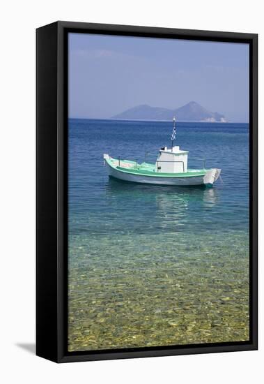 Small Boat Anchored Offshore, the Island of Atokos Visible on Horizon, Kioni-Ruth Tomlinson-Framed Premier Image Canvas