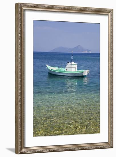 Small Boat Anchored Offshore, the Island of Atokos Visible on Horizon, Kioni-Ruth Tomlinson-Framed Photographic Print