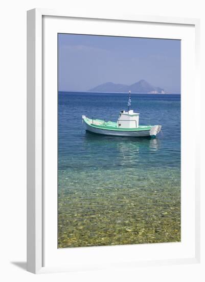 Small Boat Anchored Offshore, the Island of Atokos Visible on Horizon, Kioni-Ruth Tomlinson-Framed Photographic Print