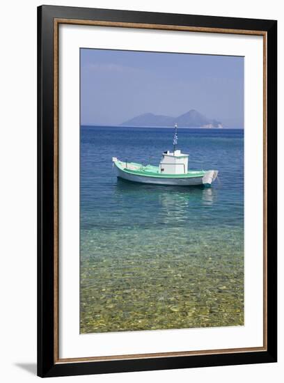 Small Boat Anchored Offshore, the Island of Atokos Visible on Horizon, Kioni-Ruth Tomlinson-Framed Photographic Print