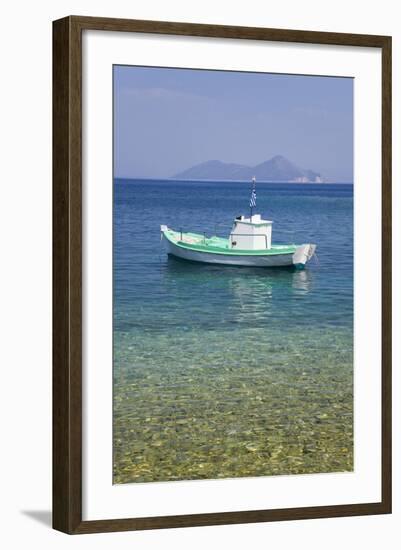 Small Boat Anchored Offshore, the Island of Atokos Visible on Horizon, Kioni-Ruth Tomlinson-Framed Photographic Print