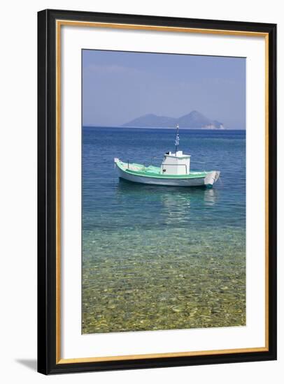 Small Boat Anchored Offshore, the Island of Atokos Visible on Horizon, Kioni-Ruth Tomlinson-Framed Photographic Print