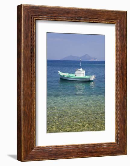 Small Boat Anchored Offshore, the Island of Atokos Visible on Horizon, Kioni-Ruth Tomlinson-Framed Photographic Print