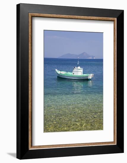 Small Boat Anchored Offshore, the Island of Atokos Visible on Horizon, Kioni-Ruth Tomlinson-Framed Photographic Print