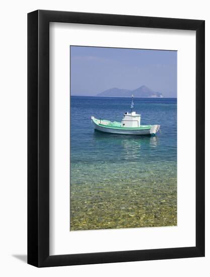 Small Boat Anchored Offshore, the Island of Atokos Visible on Horizon, Kioni-Ruth Tomlinson-Framed Photographic Print