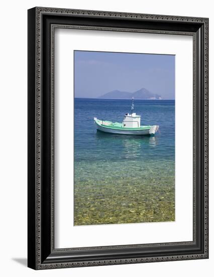 Small Boat Anchored Offshore, the Island of Atokos Visible on Horizon, Kioni-Ruth Tomlinson-Framed Photographic Print