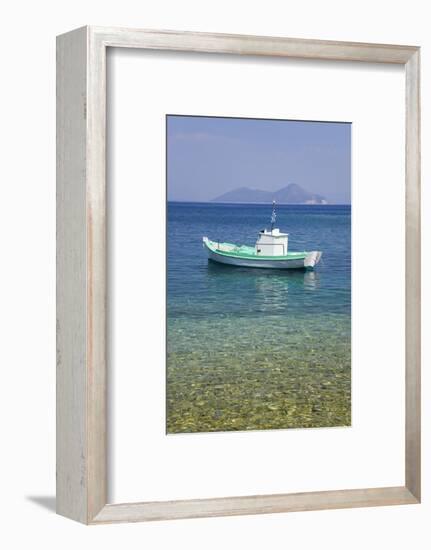 Small Boat Anchored Offshore, the Island of Atokos Visible on Horizon, Kioni-Ruth Tomlinson-Framed Photographic Print