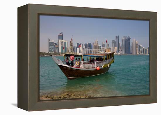 Small Boat and City Centre Skyline, Doha, Qatar, Middle East-Frank Fell-Framed Premier Image Canvas