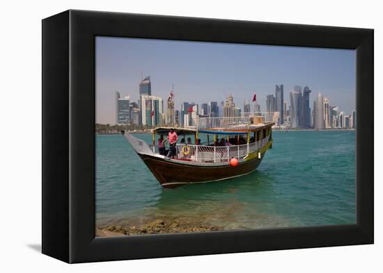 Small Boat and City Centre Skyline, Doha, Qatar, Middle East-Frank Fell-Framed Premier Image Canvas