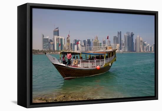 Small Boat and City Centre Skyline, Doha, Qatar, Middle East-Frank Fell-Framed Premier Image Canvas