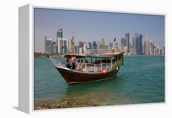 Small Boat and City Centre Skyline, Doha, Qatar, Middle East-Frank Fell-Framed Premier Image Canvas