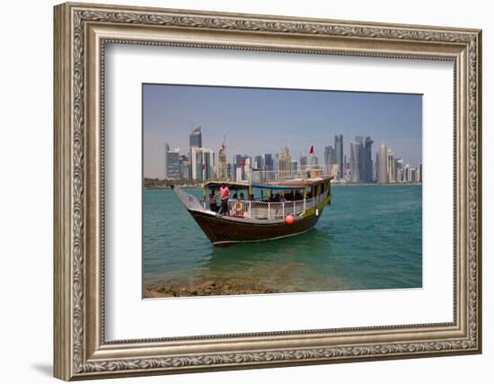 Small Boat and City Centre Skyline, Doha, Qatar, Middle East-Frank Fell-Framed Photographic Print