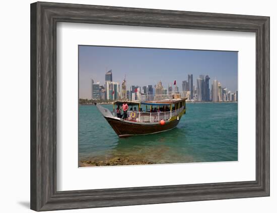 Small Boat and City Centre Skyline, Doha, Qatar, Middle East-Frank Fell-Framed Photographic Print