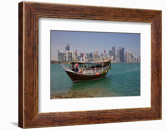 Small Boat and City Centre Skyline, Doha, Qatar, Middle East-Frank Fell-Framed Photographic Print